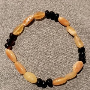 Unisex 7.5 inch Dark Cherry Red and Butter Yellow Genuine Baltic Amber Bracelet